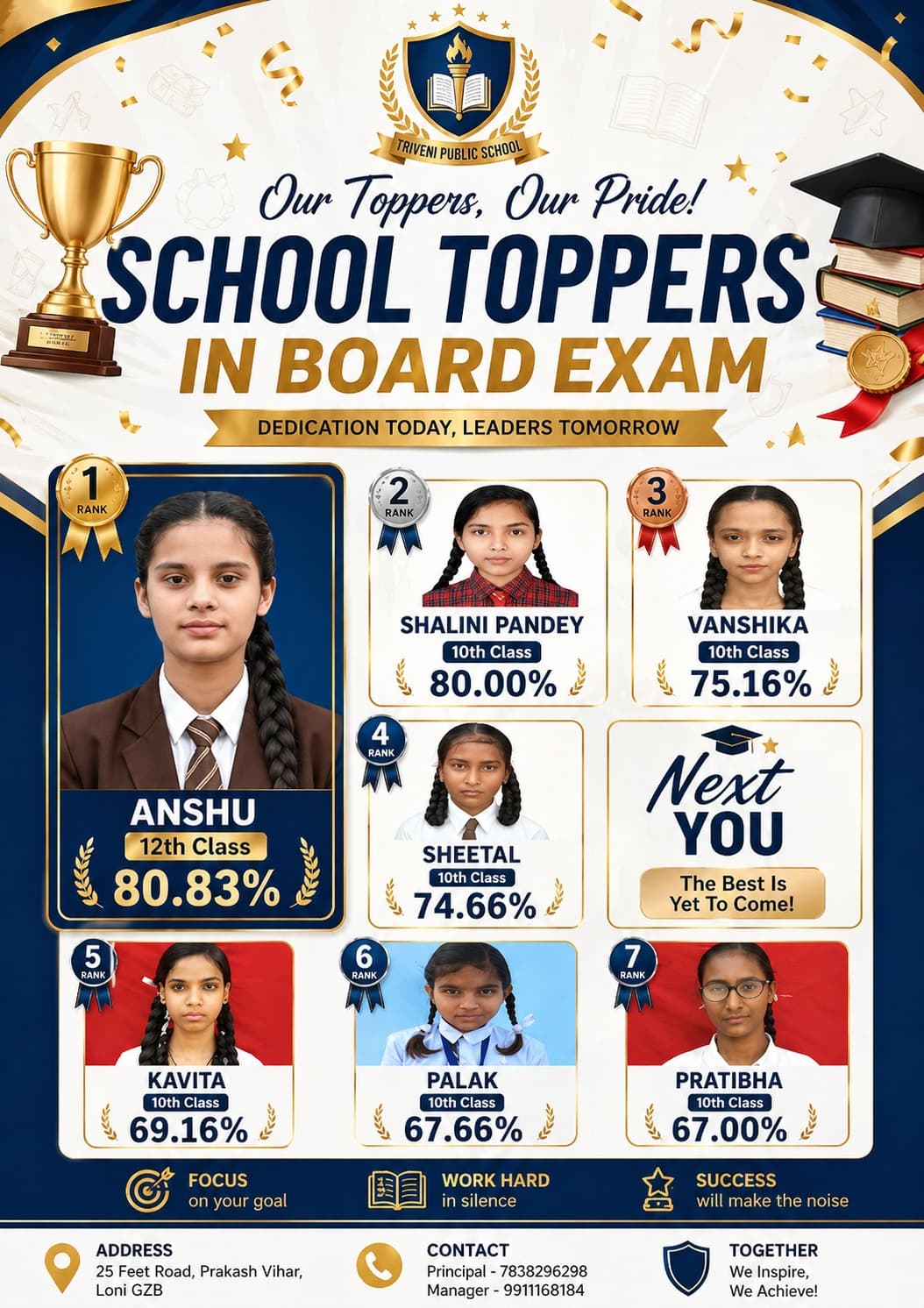 Triveni Public School toppers board exam achievement poster